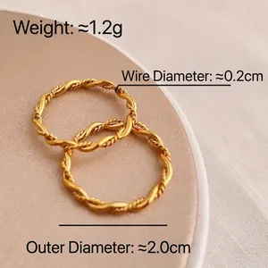 Minimalist twist stackable gold titanium steel ring for women with rope pattern design