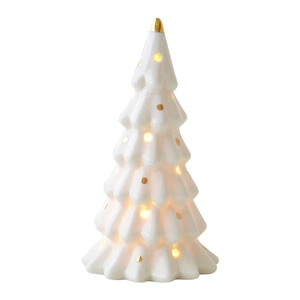 Mini cream white ceramic Christmas tree LED night light with gold dots for table decor