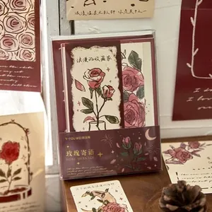 Detail of vintage rose message scrapbooking card set with floral illustrations