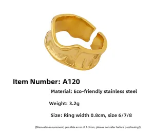 Detailed size specifications for the gold-plated irregular textured stainless steel ring