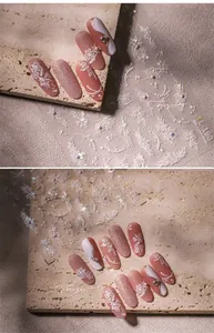 Detailed 5D embossed white floral nail stickers with pearl lace design for manicure