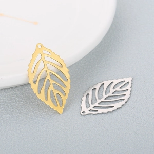 Hollow leaf pendants in gold and silver stainless steel for DIY jewelry making