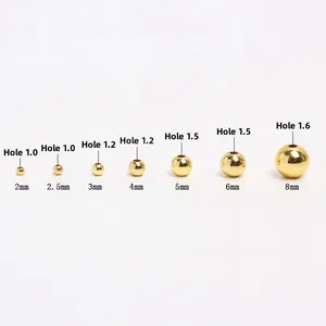 Size comparison of 14K gold filled round beads from 2mm to 8mm with hole specifications