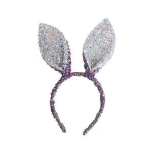 Cute purple sequined rabbit ear headband with silver glitter details for parties