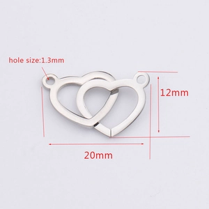 Polished stainless steel interlocking double heart connectors for DIY jewelry, size 12x20mm
