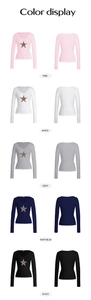 Color display showing Y2K V-neck long sleeve shirts with sequin star in 5 colors