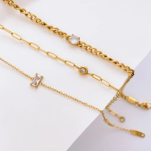 Women Titanium Steel Hollow Chain Bracelet Rectangular Round Zirconia Anklet Gold Plated Fashion Elegant Jewelry Gift