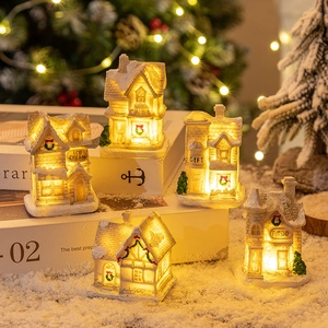 Miniature resin Christmas houses with LED lights and European style holiday village decor