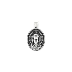 Retro punk oval Virgin Mary relief pendant in vintage silver stainless steel