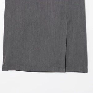 Women's dark grey straight skirt with high-quality stitching and elegant side slit detail