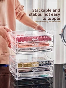 Three-layer clear acrylic makeup drawer organizer for vanity and jewelry storage