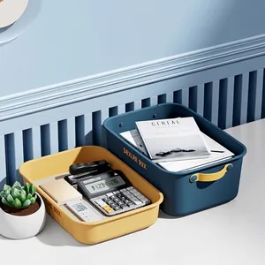 Minimalist large capacity plastic storage boxes with lids and handles for home organization