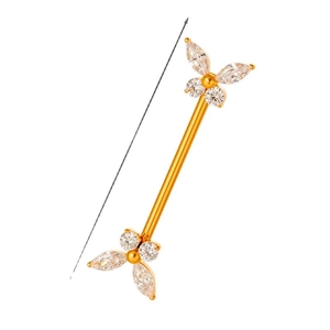 Golden G23 titanium nipple rings with sparkling marquise and round cubic zirconia clusters
