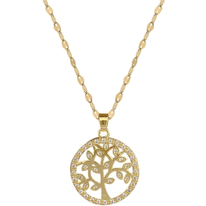 Luxurious gold Tree of Life pendant necklace with sparkling zircon crystals for women