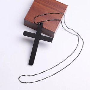 Vintage gothic wooden cross necklace with black bead chain for Halloween accessories
