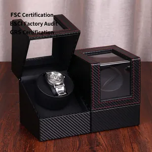 Single Automatic Watch Winder Box PU Leather Carbon Fiber Texture Quiet Motor Rotation Watch Storage Case For Mechanical Watches