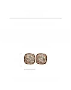 Detail view of square rhinestone earrings with silver needle posts and dimensions