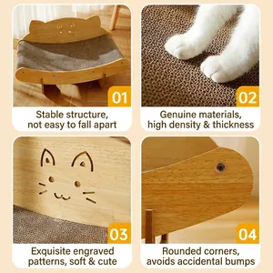 Canapé griffoir pour chat en bois clair et carton ondulé avec design oreilles de chat