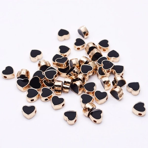 8mm double-sided gold-rimmed heart beads in black for DIY jewelry making and crafts