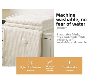 Detailed close-up of white waffle texture flannel blanket with comfortable thick fabric