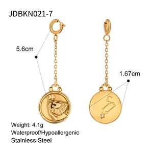 Detail of stainless steel Leo zodiac earrings showing dimensions and waterproof features