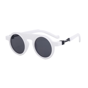 Classic white round frame sunglasses with black lenses for premium outdoor sun protection