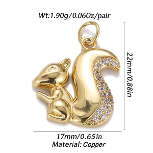 Detailed view of squirrel pendant with copper material and size measurements