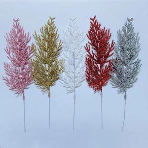 Glitter artificial pine needles for Christmas tree decor in five assorted colors