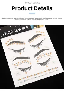 Self-adhesive star and pearl face jewels with tweezers application guide for party makeup