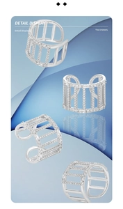 Detailed views of S925 sterling silver hollow ring with sparkling pavé cubic zirconia