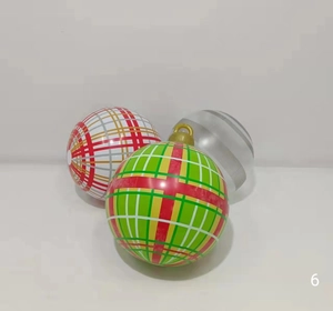 Detail of 60cm PVC Christmas balls set featuring plaid patterns and silver striped textures