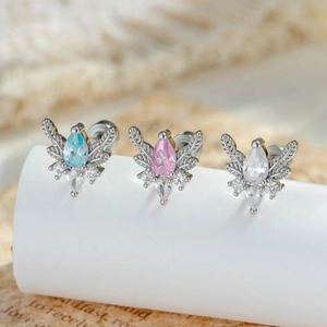 Vogel Flügel Birne Zirkon Ohrknorpel Stecker Kupfer Titanstahl Schraubverschluss Piercing Schmuck Unisex