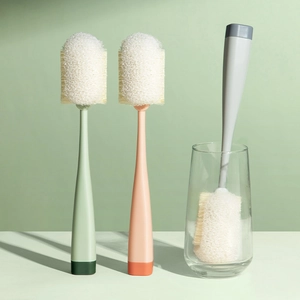 Long Handle Sponge Cup Brush Detachable Cleaning Bottle Brush Replaceable Head Household Scrubber Standable Kitchen Tool
