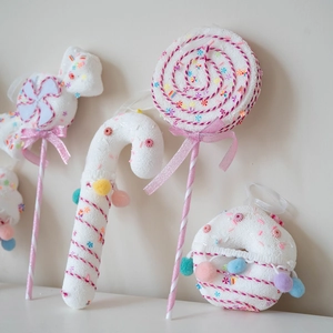 Colorful foam Christmas tree ornaments in lollipop and candy cane shapes for decor