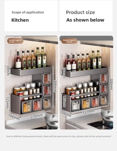 Size chart for 2-tier kitchen spice rack showing precise dimensions for 5 and 6 box models
