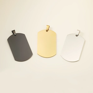 Polished stainless steel dog tag pendants in black, gold and silver finishes for DIY jewelry