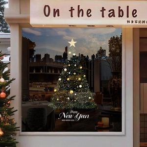 Sticker de fenêtre sapin de Noël avec texte Happy New Year pour décoration en verre