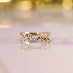 925 silver 18K white gold plated double-layer crisscross ring with pavé diamonds
