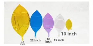 Leaf-shaped foil balloons in five colors and sizes from 10 to 32 inches for party decor