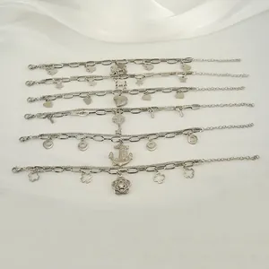 Stainless Steel Double Layer Chain Bracelet With Heart Anchor Unicorn Charm Adjustable For Women Hip Hop Style