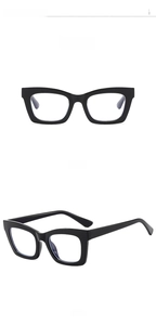 Front and side views of large black anti-blue light glasses with oversized square frames