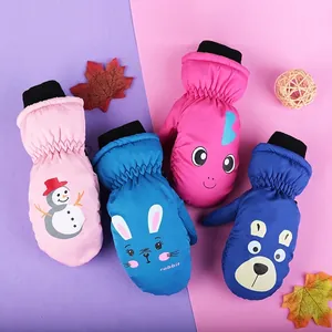 Waterproof cartoon kids ski mittens with warm fleece lining and windproof cuffs