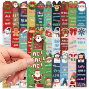 Detailed close-up of a festive Christmas bookmark featuring a cute Santa Claus design