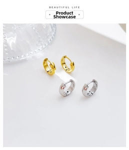 Polished gold and silver stainless steel minimalist hoop earrings set for women