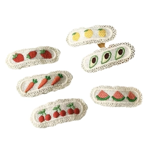 6-pack sweet embroidered fruit hair clips with lace edges for girls and kids