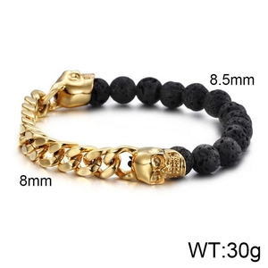 Detail shot of retro skull bracelet with 8mm chain width and 8.5mm lava beads