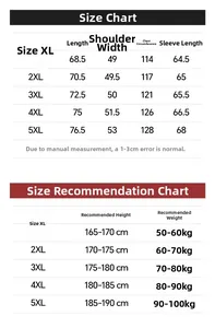 Detailed size chart for men's winter jacket with measurements from XL to 5XL size