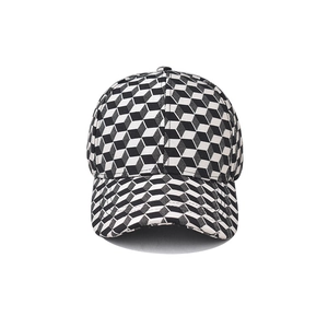 Berretto da baseball unisex con esclusivo motivo geometrico a cubi 3D bianco e nero