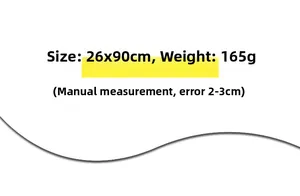 Detail showing knitted scarf dimensions 26x90cm and 165g weight specifications