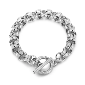 Klassisches Gliederarmband aus silbernem Edelstahl mit OT-Knebelverschluss für Damen Herren